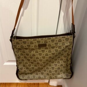 Like New MCM Brown Monogram Crossbody Bag with Leather Trim